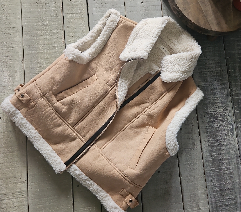 12th Tribe Tan and Cream Sherpa Vest